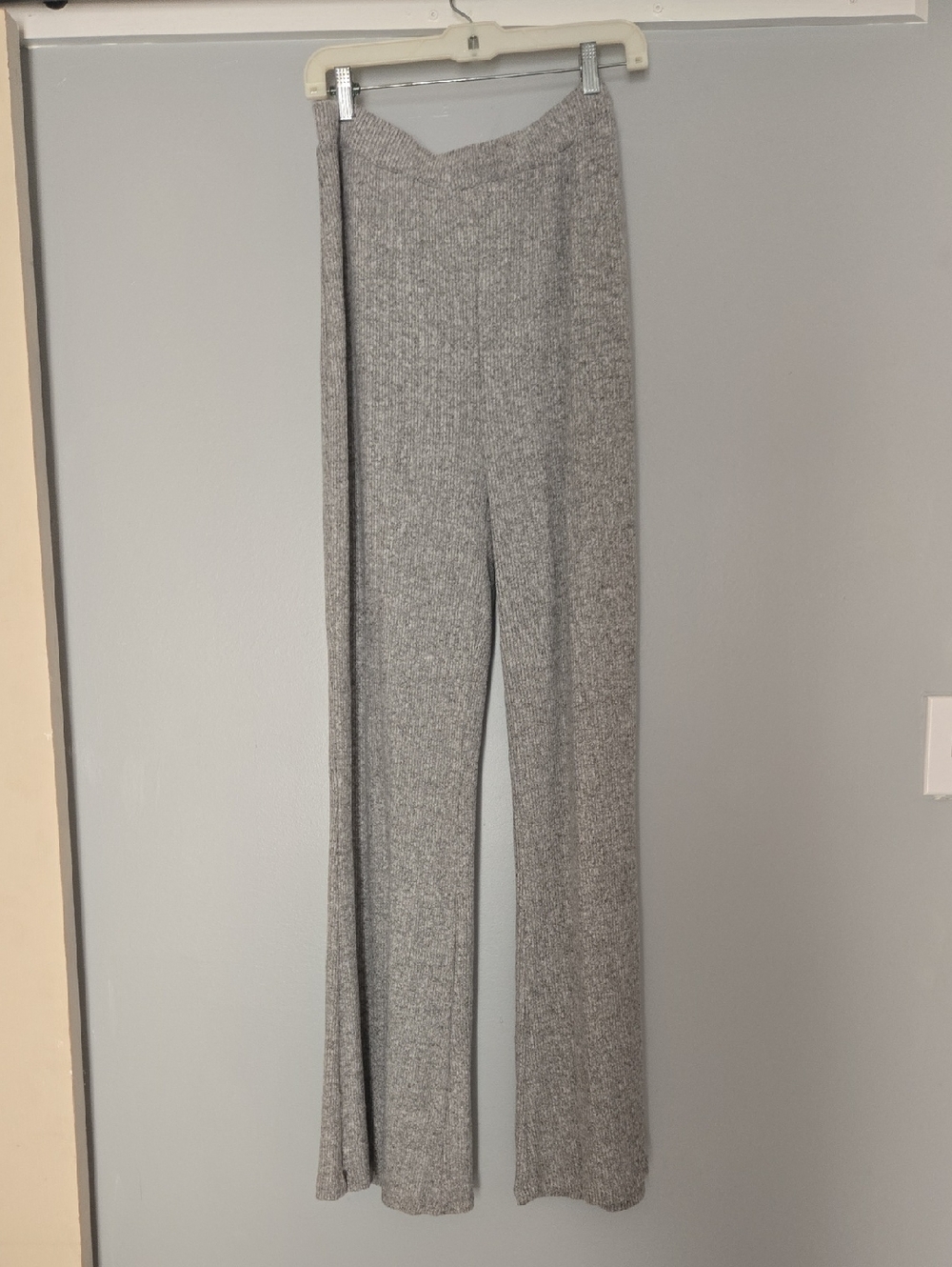Fashion Nova Gray Ribbed Knit Wide-Leg Lounge Pants